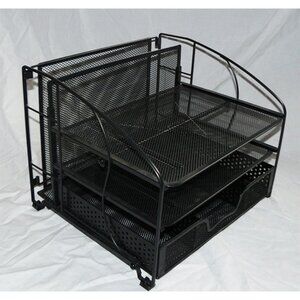 Black Metal Mesh Desk Organizer / Caddy Desktop Storage, Home Office, EUC